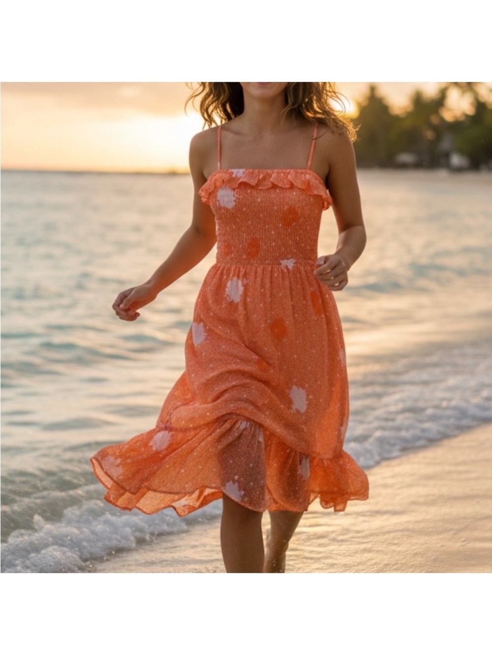 Jessica Simpson Orange Midi Sundress with Ruffle Hem